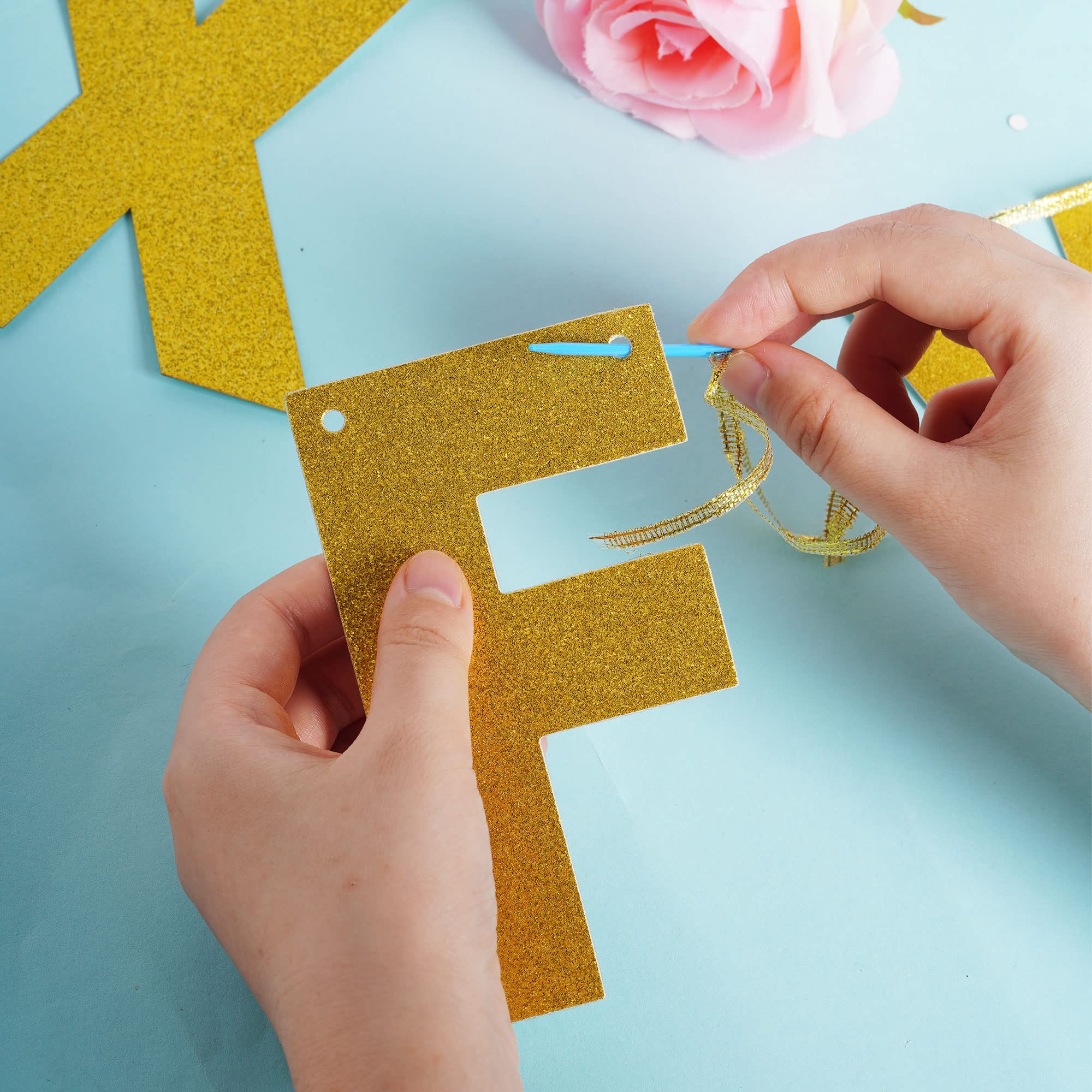 DIY Banner Kit with Letters Glitter Banner Letters Gold Customizable Birthday Banners Graduation Banner Custom Party Hanging Banner for Graduation Wedding Party Baby Shower Decoration (Gold)