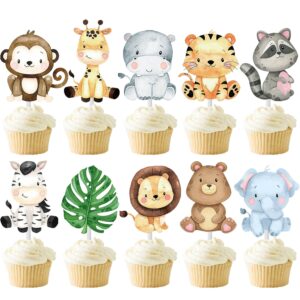 24pcs jungle animals party cupcake toppers decorations jungle safari animal theme party supplies for zoo wild animal birthday party baby shower supplies