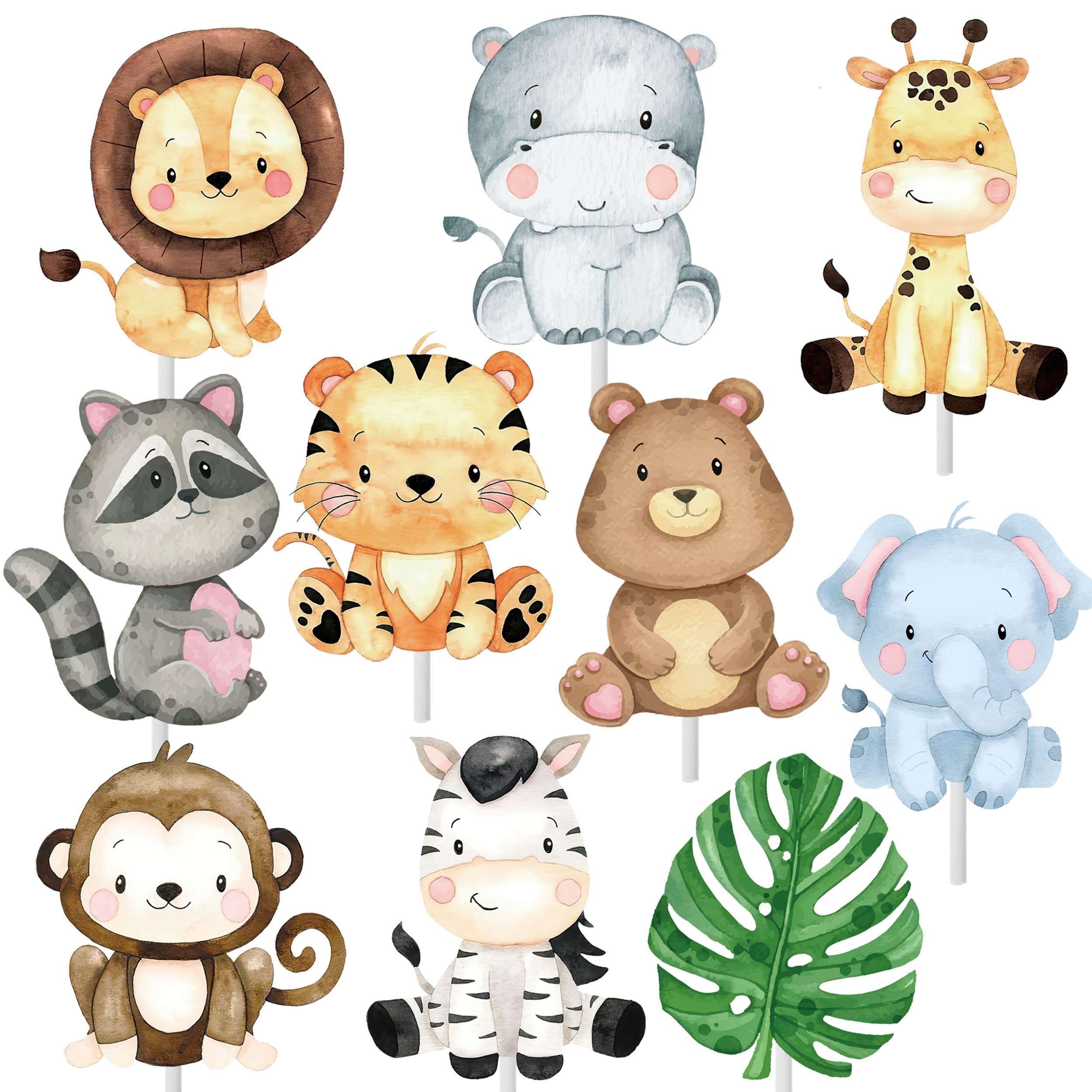 24pcs Jungle Animals Party Cupcake Toppers Decorations Jungle Safari Animal Theme Party Supplies for Zoo Wild Animal Birthday Party Baby Shower Supplies