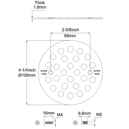 Holge 4-1/4 Inch Screw-in Round Shower Drain Cover Replacement Floor Drainer Grate with Screws Matte Black