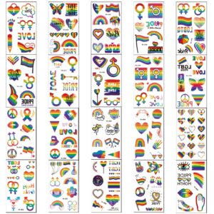200+ Pcs Pride Tattoos,Gay Pride Tattoos, 20 Sheets Pride Temporary Tattoos, Waterproof Rainbow Flag Tattoo Stickers for Pride Equality Parades and Celebrations