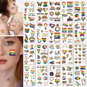 200+ Pcs Pride Tattoos,Gay Pride Tattoos, 20 Sheets Pride Temporary Tattoos, Waterproof Rainbow Flag Tattoo Stickers for Pride Equality Parades and Celebrations