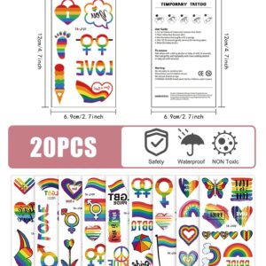 200+ Pcs Pride Tattoos,Gay Pride Tattoos, 20 Sheets Pride Temporary Tattoos, Waterproof Rainbow Flag Tattoo Stickers for Pride Equality Parades and Celebrations