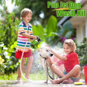 Pup Jet Dog Wash Hose Attachment, 8-in-1 Sprayer Mode Garden Hose Nozzle with Dog Bathing Brush and 100cc Soap Dispenser Bottle, Adopted in Watering Flowers, Car Wash, Dog and Horse Showering (Green)