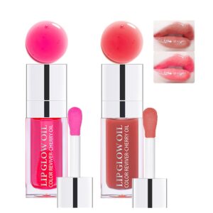 2 colors hydrating plumping lip glow oil,moisturizing lip oil gloss transparent glossy lip gloss primer lip tint for lip care and dry lip by aaiffey (012#+015#)