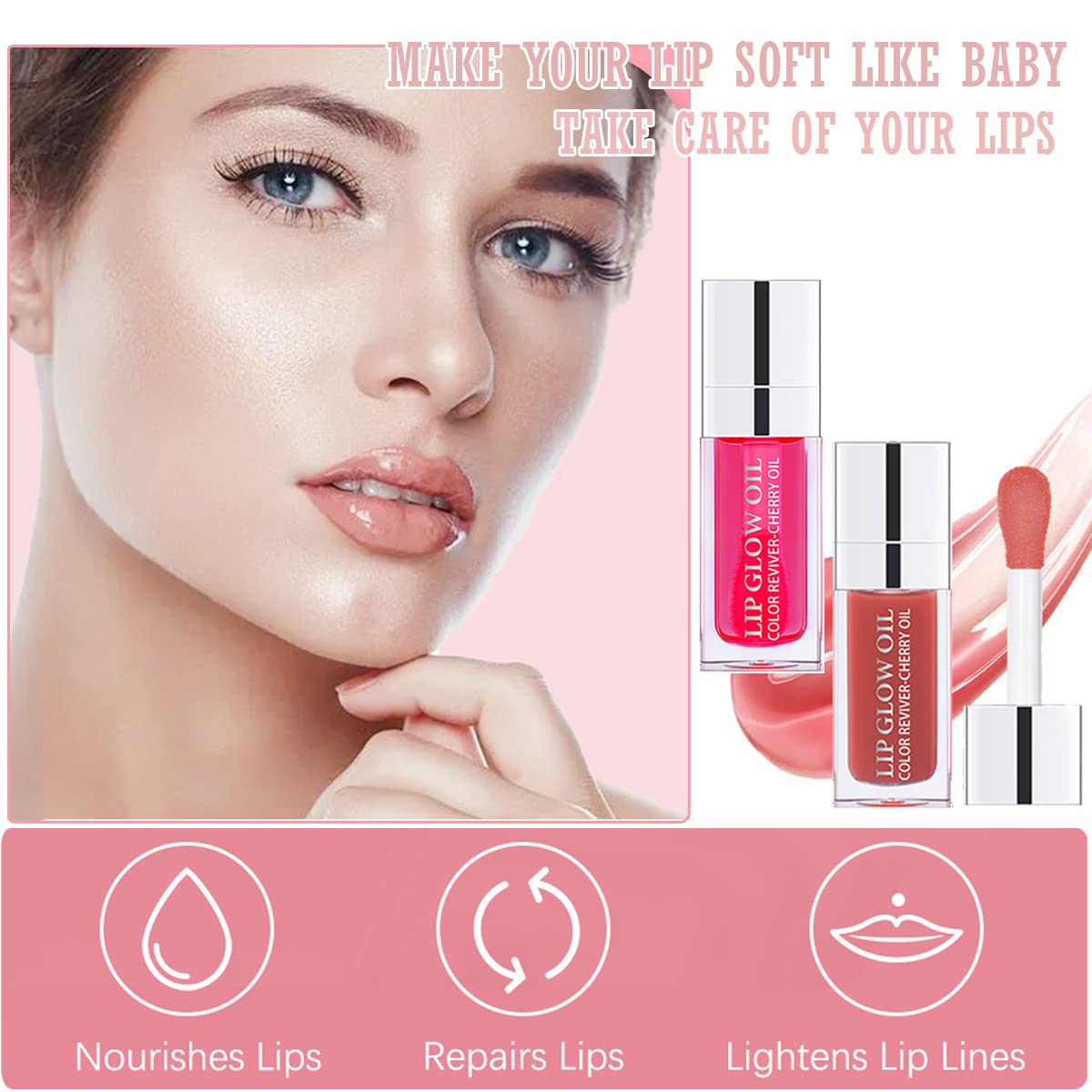 2 Colors Hydrating Plumping Lip Glow Oil,Moisturizing Lip Oil Gloss Transparent Glossy Lip Gloss Primer Lip Tint for Lip Care and Dry Lip by Aaiffey (012#+015#)