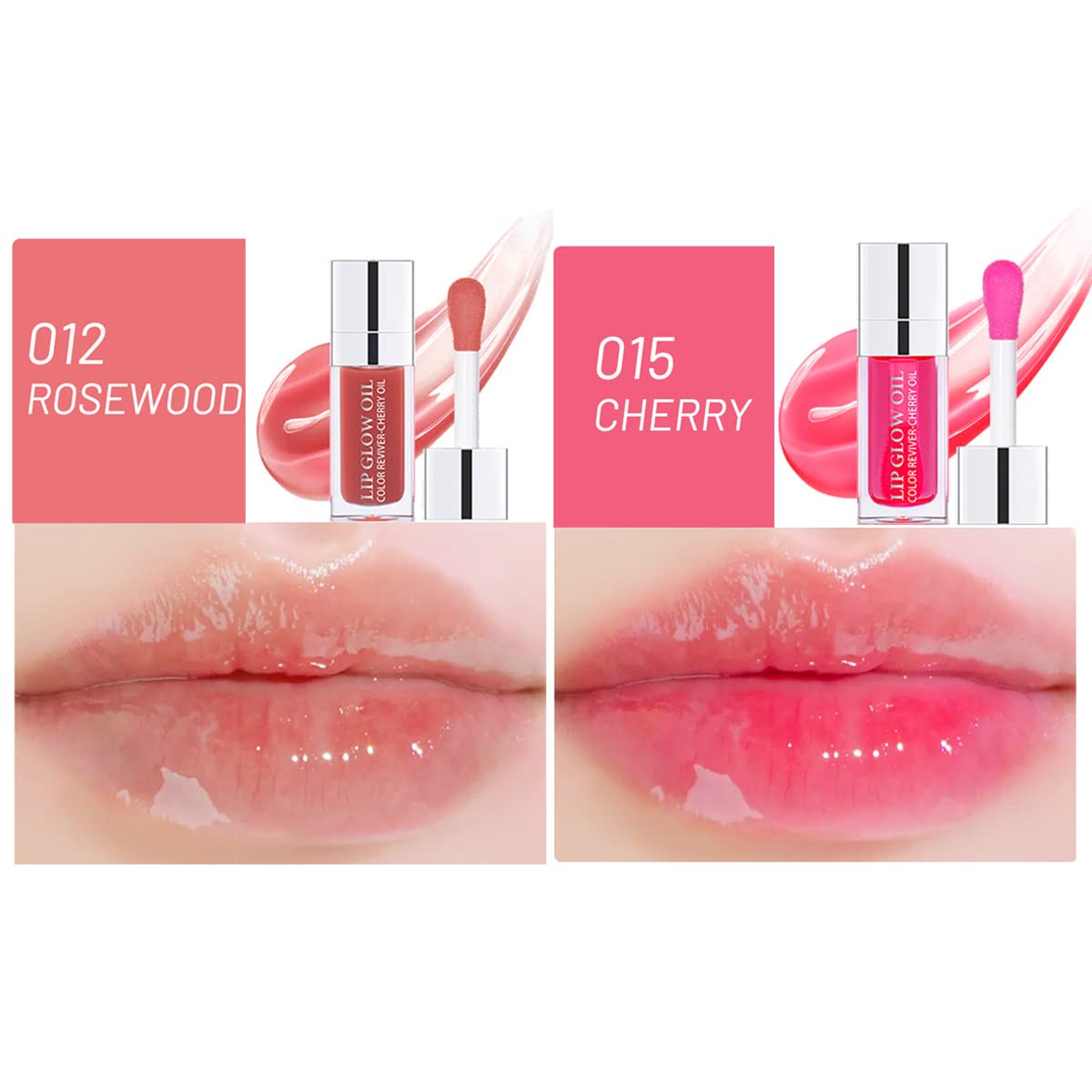 2 Colors Hydrating Plumping Lip Glow Oil,Moisturizing Lip Oil Gloss Transparent Glossy Lip Gloss Primer Lip Tint for Lip Care and Dry Lip by Aaiffey (012#+015#)