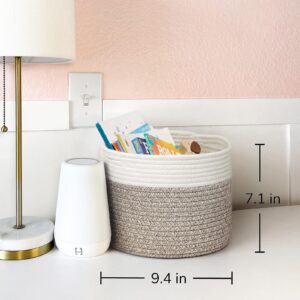 INDRESSME Small Woven Storage Basket, 9.4 x 7.1 inches, Small Round Rope Basket with Handles, Dog Toy Basket, Small Laundry Basket for Organizing, Small Toy Basket for Gifts Empty