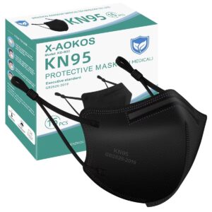x-aokos kn95 protective face mask 15 pack, disposable respirator masks with adjustable ear straps and sponge pad, black