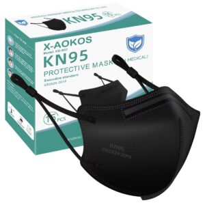 X-AOKOS KN95 Protective Face Mask 15 Pack, Disposable Respirator Masks with Adjustable Ear Straps and Sponge Pad, Black