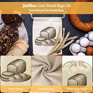 2PCS Linen Bread Bags, 13 x 15" Premium Art Design Natural Linen Bags Reusable Food Storage Bags with 5 Wax Paper for Homemade Artisan Bread, Gift Ideal for Bakers