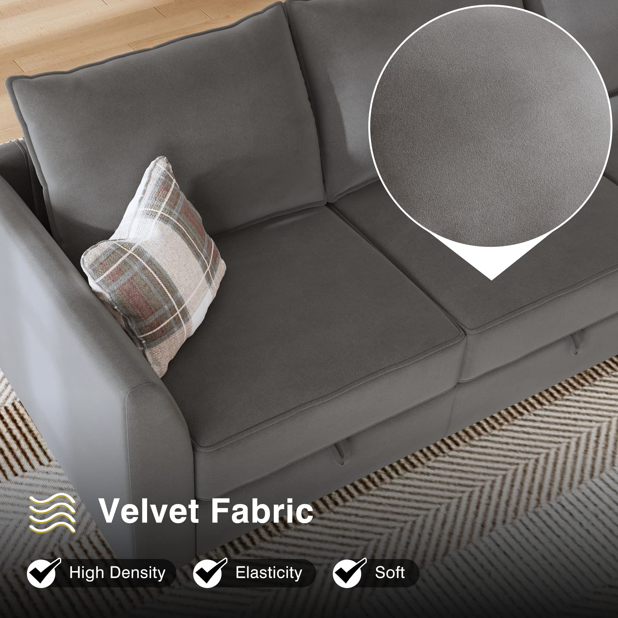 HONBAY Ottoman Module for Modular Sectional Sofa, Storage Ottoman Square Ottoman Bench for Living Room, Velvet Grey