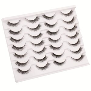 Gmagictobo False Eyelashes Natural Short Clear Band Cat Eye Lashes Light 3D Faux Mink Eyelashes Wispy Fake Eye Lashes Pack 14 Pairs