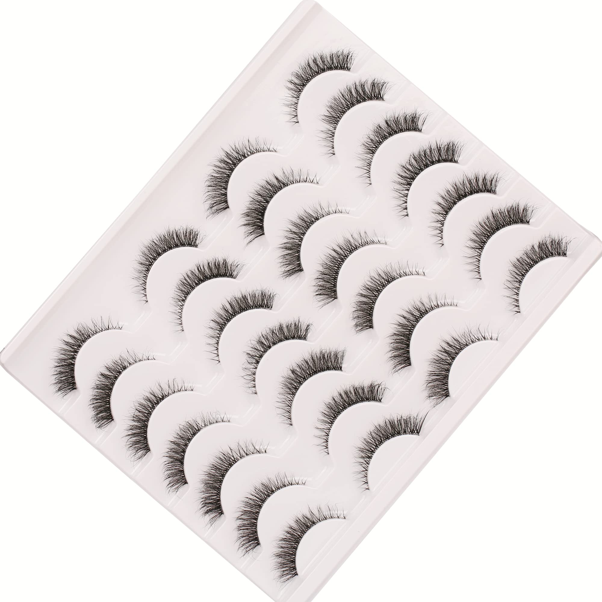 Gmagictobo False Eyelashes Natural Short Clear Band Cat Eye Lashes Light 3D Faux Mink Eyelashes Wispy Fake Eye Lashes Pack 14 Pairs