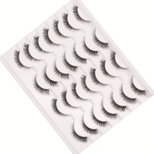 Gmagictobo False Eyelashes Natural Short Clear Band Cat Eye Lashes Light 3D Faux Mink Eyelashes Wispy Fake Eye Lashes Pack 14 Pairs