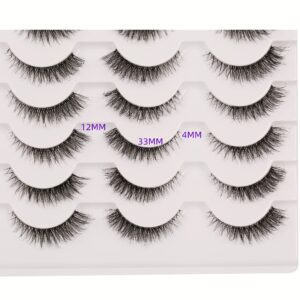 Gmagictobo False Eyelashes Natural Short Clear Band Cat Eye Lashes Light 3D Faux Mink Eyelashes Wispy Fake Eye Lashes Pack 14 Pairs