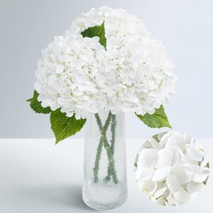 waipfaru 21" real touch white hydrangea artificial flowers with long stem & leaves, full latex faux hydrangea flowers for home decor party floral arrangements wedding bouquets centerpieces, 3pcs