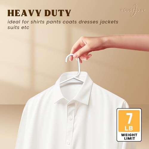 HOUSE DAY White Plastic Hangers 60 Pack, Plastic Clothes Hangers Space Saving, Sturdy Clothing Notched Hangers, Heavy Duty Coat Hangers for Closet, Laundry Hangers for Adult Coat, Suit, Shirt, Dress