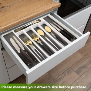 pyntop Kitchen Utensil Knife Drawer Organizer - Expandable Silverware Drawer Organizer with 2-Tier Removable Knife Holder, Adjustable Cutlery Organizer, Large Capacity Kitchen Utensil Tray