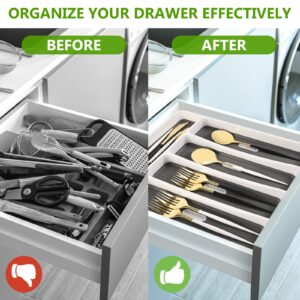 pyntop Kitchen Utensil Knife Drawer Organizer - Expandable Silverware Drawer Organizer with 2-Tier Removable Knife Holder, Adjustable Cutlery Organizer, Large Capacity Kitchen Utensil Tray