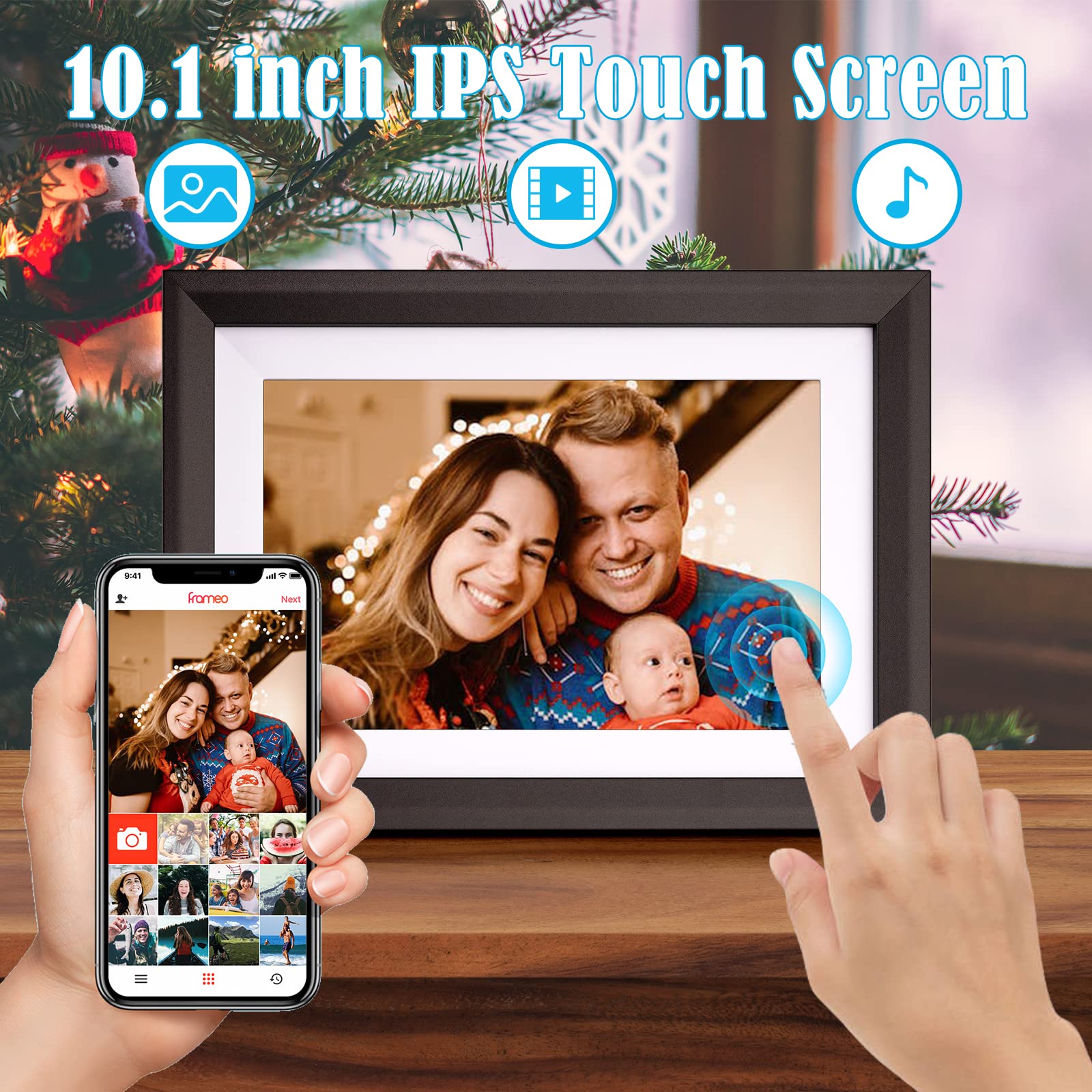 WiFi Digital Picture Frame 10.1 Inch Smart Digital Photo Frame with IPS Touch Screen HD Display, 16GB Storage Easy Setup to Share Photos or Videos Anywhere via Free Frameo APP (10.1 Inch Frame 3#)