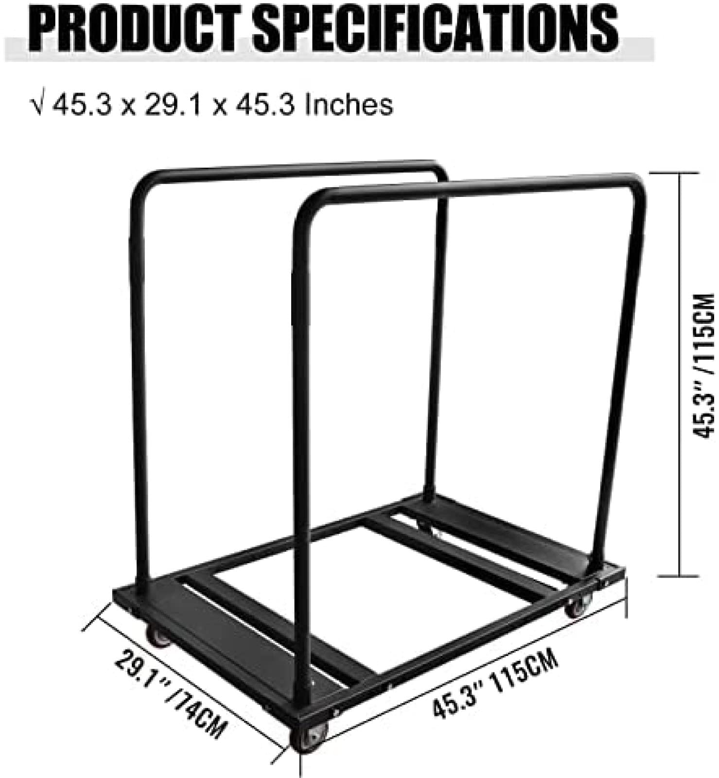 Table Cart Folding Cart Rack for 60" Round Heavy Duty Desk Trolley Black Push Cart with Mute Wheel 10 Table Capacity Fits for Hotel and Conference Center Use,45.3 X 45.3 X 29.1''