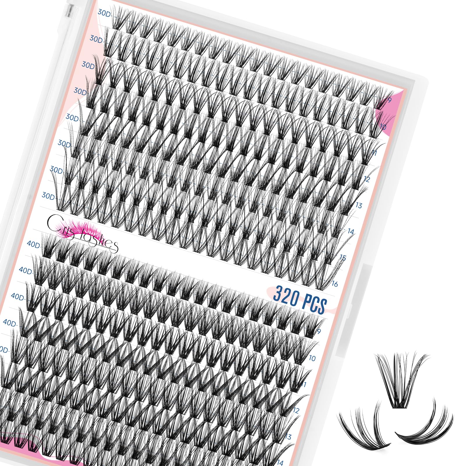 Individual Lashes 320 PCS, Crislashes Lash Clusters 30D+40D Mixed D Curl 9-16mm 16Rows Reusable Cluster Lashes Individual Soft and Lightweight DIY Lash Extension Self Application (30+40-D-Mix9-16mm)