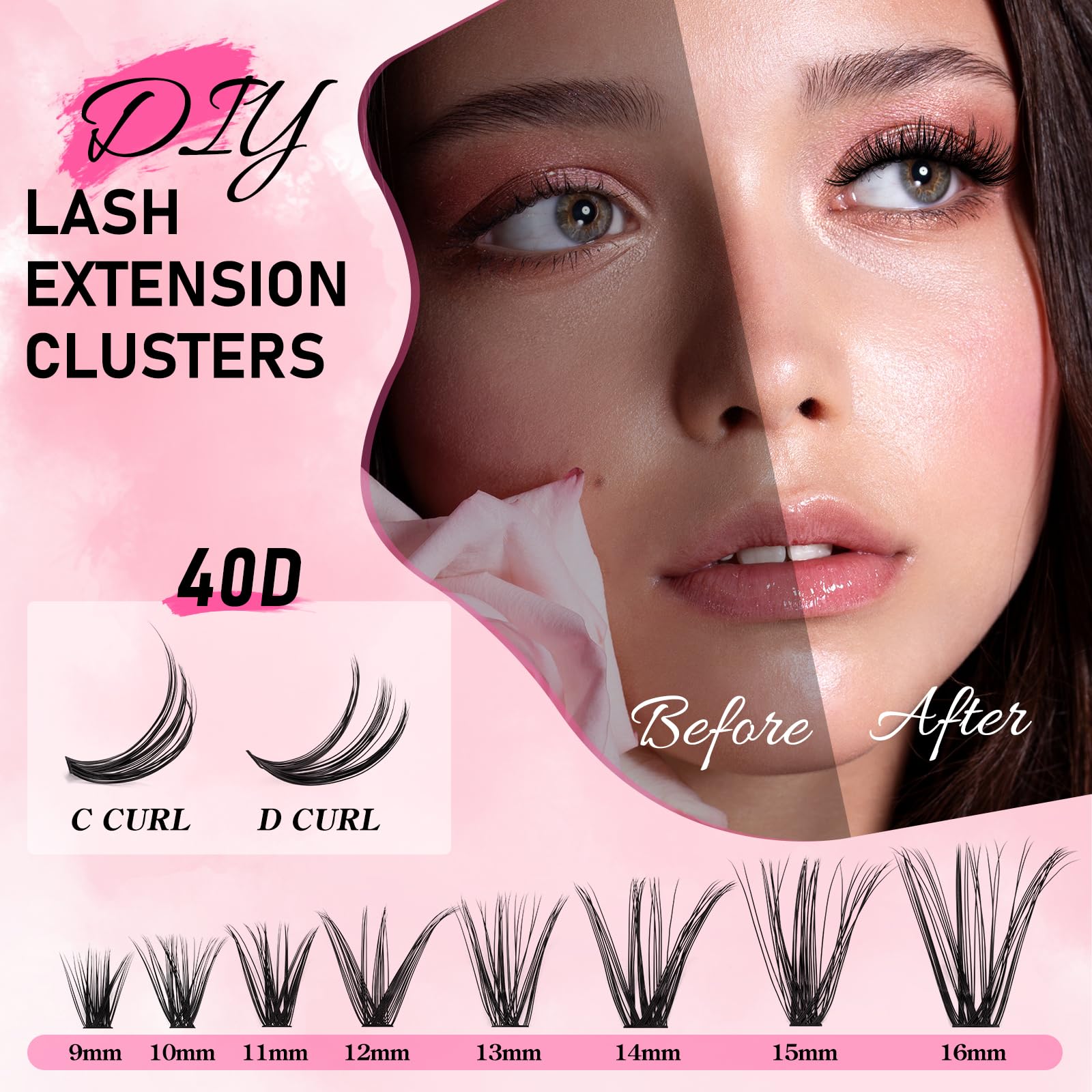 Individual Lashes 320 PCS, Crislashes Lash Clusters 30D+40D Mixed D Curl 9-16mm 16Rows Reusable Cluster Lashes Individual Soft and Lightweight DIY Lash Extension Self Application (30+40-D-Mix9-16mm)