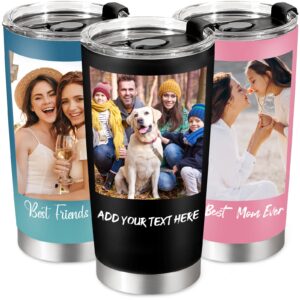 personalized coffee tumbler with picture text, custom 20oz insulated stainless steel travel tumbler with lids, personalized travel mug - birthday mothers day gifts for women men