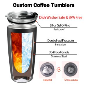 Personalized Coffee Tumbler with Picture Text, Custom 20oz Insulated Stainless Steel Travel Tumbler with Lids, Personalized Travel Mug - Birthday Mothers Day Gifts for Women Men