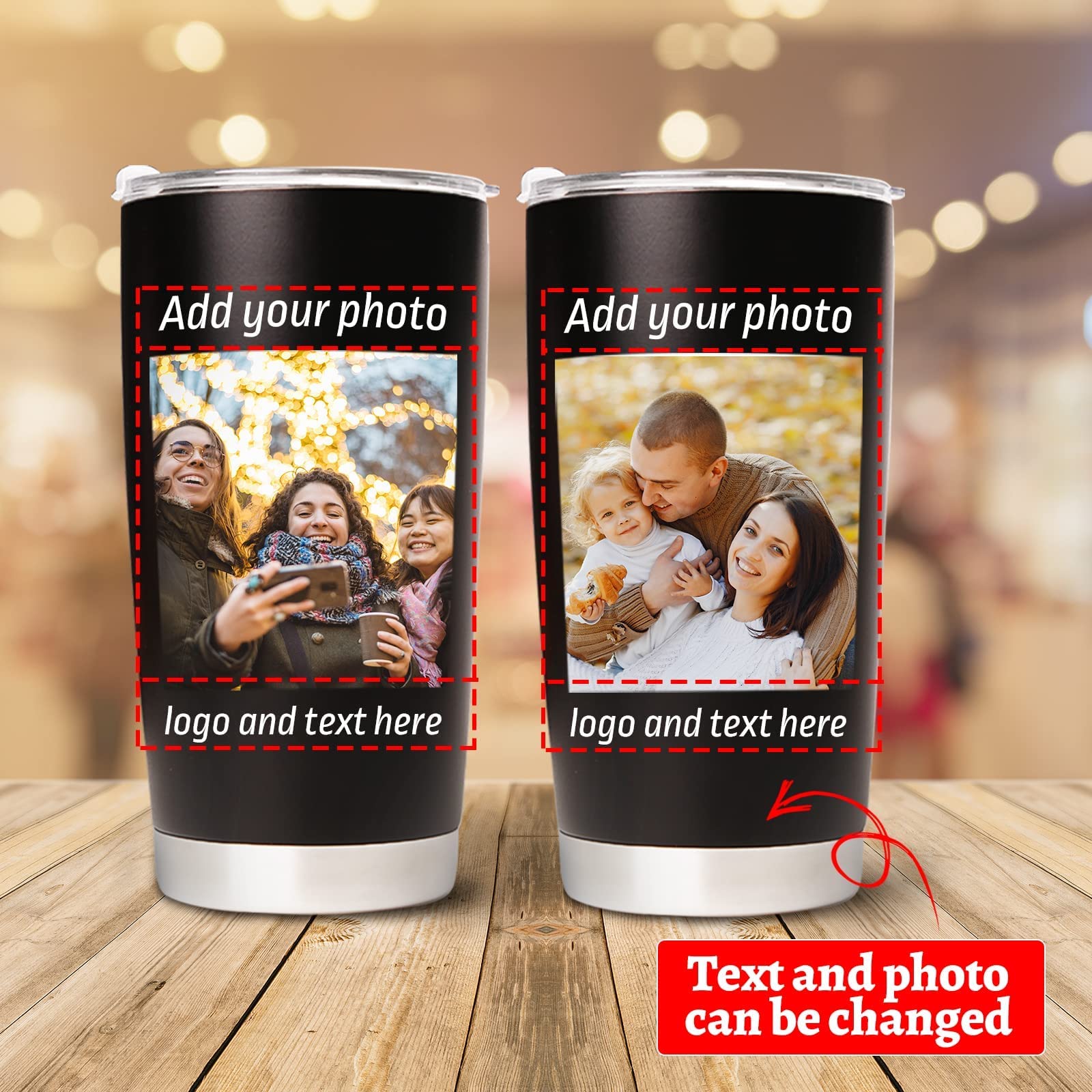 Personalized Coffee Tumbler with Picture Text, Custom 20oz Insulated Stainless Steel Travel Tumbler with Lids, Personalized Travel Mug - Birthday Mothers Day Gifts for Women Men