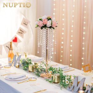 NUPTIO Wedding Centerpieces Gold Vases: 2 Pcs 21.7in Tall Crystal Flower Vase Metal Flowers Stand for Party Tables Decorations - Elegant Bulk Weddings Decoration Table Chandelier Centerpiece Stands