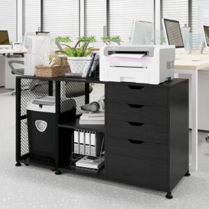 PUNCIA Office Lateral File Storage Cabinet with Paper Shredder Stand On Wheel Large Lateral Filing Cabinet with Drawers Filing Cabinet Organizer Printer Stand with Storage for Home Office