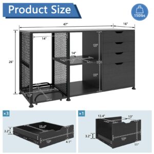 PUNCIA Office Lateral File Storage Cabinet with Paper Shredder Stand On Wheel Large Lateral Filing Cabinet with Drawers Filing Cabinet Organizer Printer Stand with Storage for Home Office