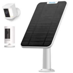 4w solar panel charging compatible with stick up cam 2nd & 3rd gen & spotlight cam battery,3.5mm dc plug to device，ip65 weatherproof,includes secure wall mount(white) (1)