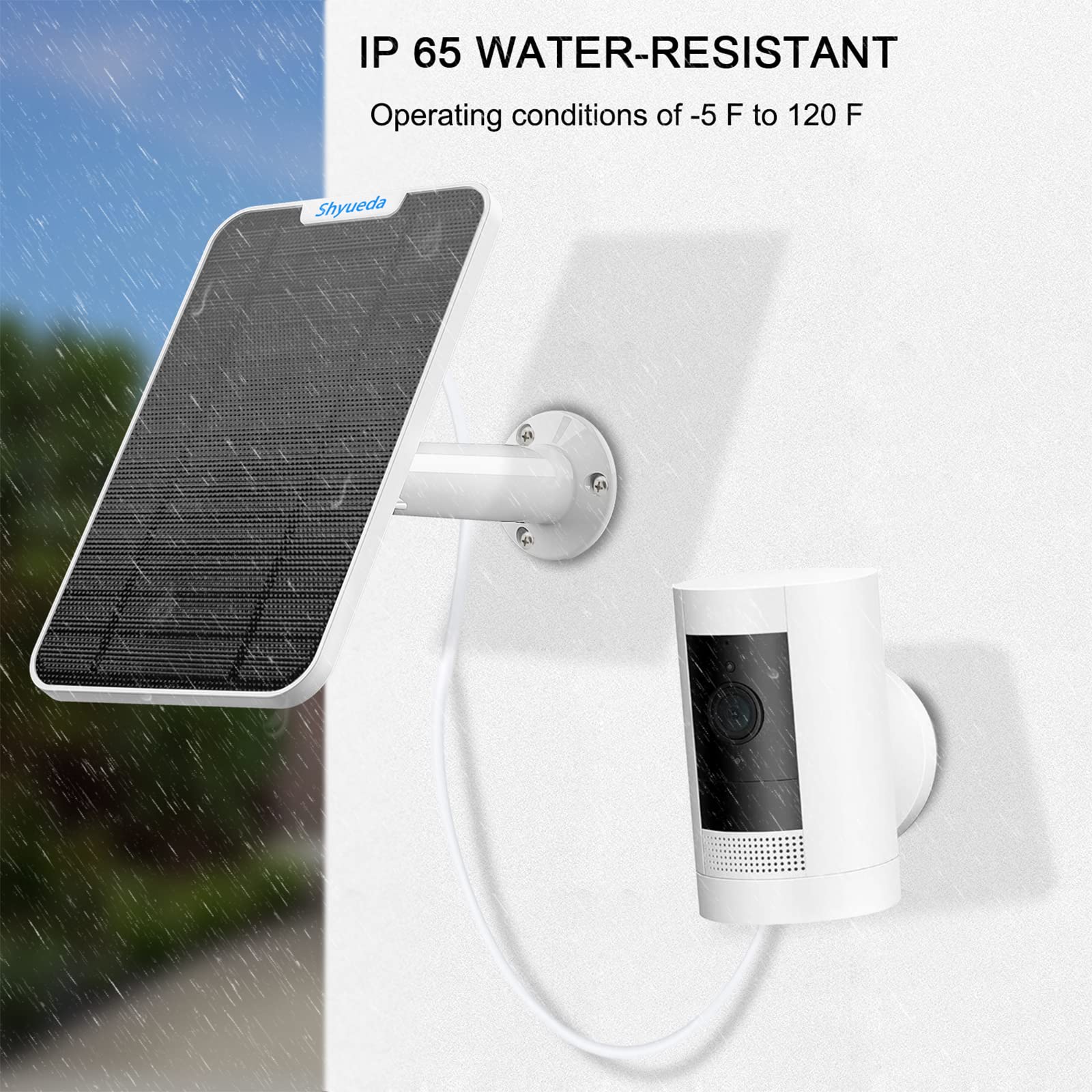 4W Solar Panel Charging Compatible with Stick Up Cam 2nd & 3rd Gen & Spotlight Cam Battery,3.5mm DC Plug to Device，IP65 Weatherproof,Includes Secure Wall Mount(White) (1)