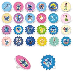 24pcs Stitch Cake Toppers Cupcake Ring Decor for Kids Cartoon Theme Birthday Party Supplies Baking Decorations Party Favors