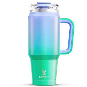 meoky 32 oz tumbler with handle, insulated tumbler with lid and straw, stainless steel travel mug, keeps cold for 24 hours, 100% leak proof, fits in car cup holder (fairyland)