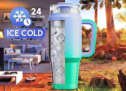 Meoky 32 oz Tumbler with Handle, Insulated Tumbler with Lid and Straw, Stainless Steel Travel Mug, Keeps Cold for 24 Hours, 100% Leak Proof, Fits in Car Cup Holder (Fairyland)