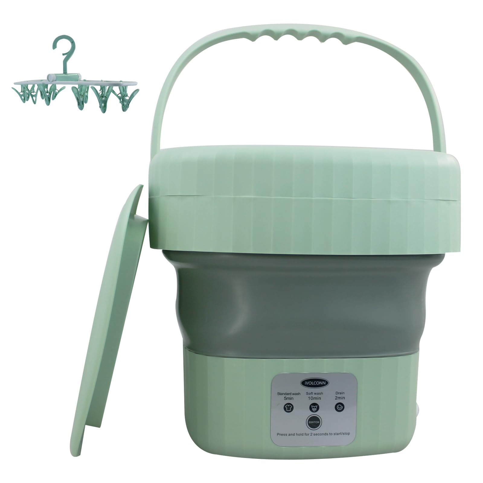 iVOLCONN Portable Washing Machine, Foldable Mini Washer Machine with Drainage Basket for Baby Clothes, Small Items, Underwear or Socks, Suitable for Apartment, Laundry, Camping or Travel (Green)