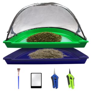 Trim-Daddy Trim Tray Bin | Trimming Pollen Sieve Sifter Trimmer Trays with 150 Micron Screen | Protective Cover | 2 Scissors | Magnifying Glass | Pollen Brush