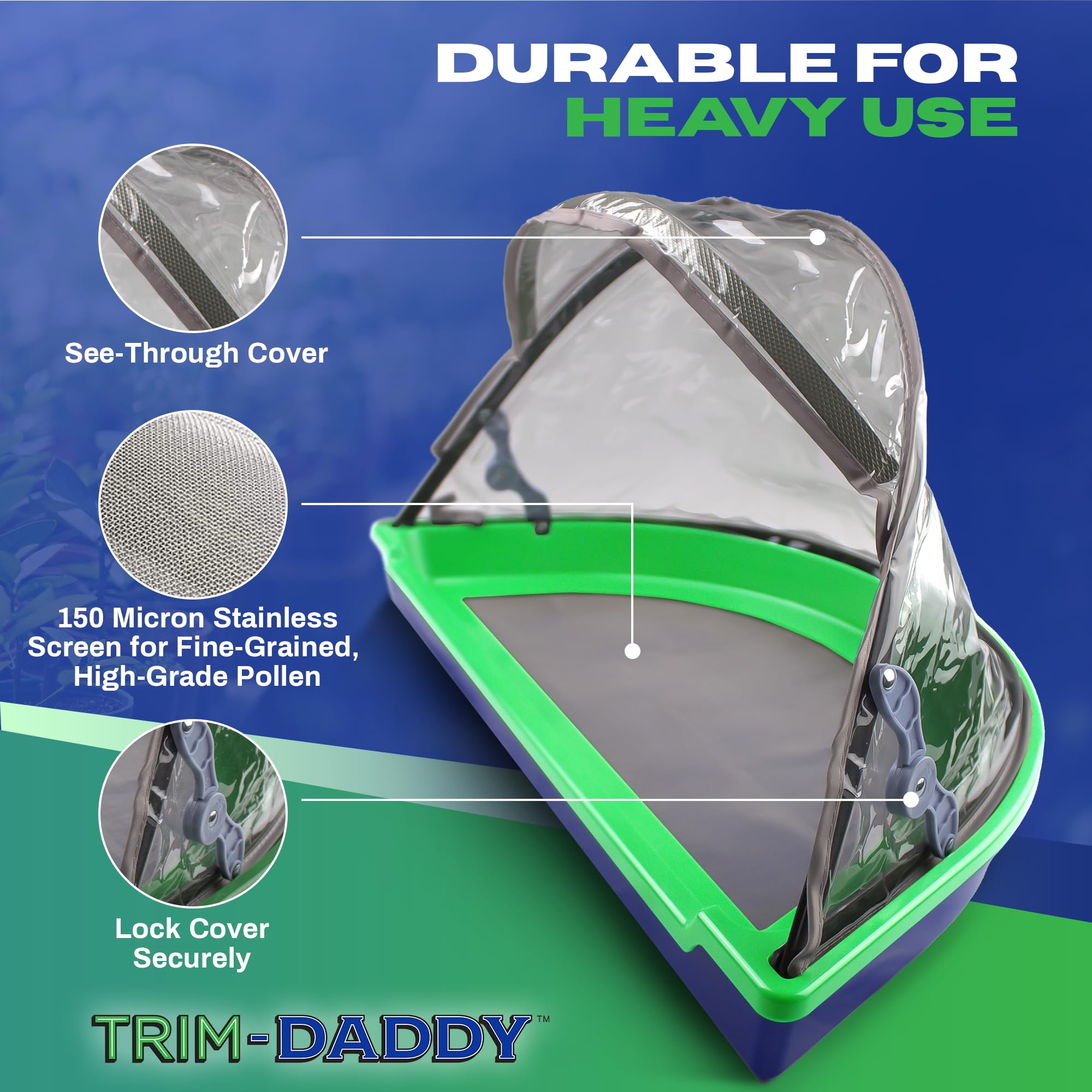 Trim-Daddy Trim Tray Bin | Trimming Pollen Sieve Sifter Trimmer Trays with 150 Micron Screen | Protective Cover | 2 Scissors | Magnifying Glass | Pollen Brush