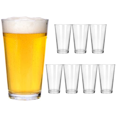 CUCUMI 8pcs 16oz Beer Pint Glasses, Drinking Glasses Set of 8 Highball Glasses Water Cups for Cold Beverages