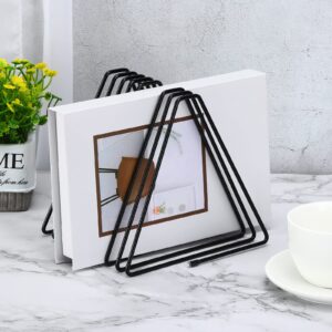 PATIKIL Triangle Desktop File Holder Rack Metal Vinyl Record Stand Holder Office File Organizer Triangle Bookshelf Decor for Desk Home Office Decor Black