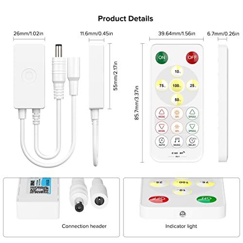 FCOB SP641E Bluetooh LED Controller Support PWM Monochrome RF16Keys LED Strip Dimmer Switch Brightness for FCOB 3014 5630 5730 3528 Signle Color LED Strips DC5V-DC24V Timer Music Mode Support max 2A