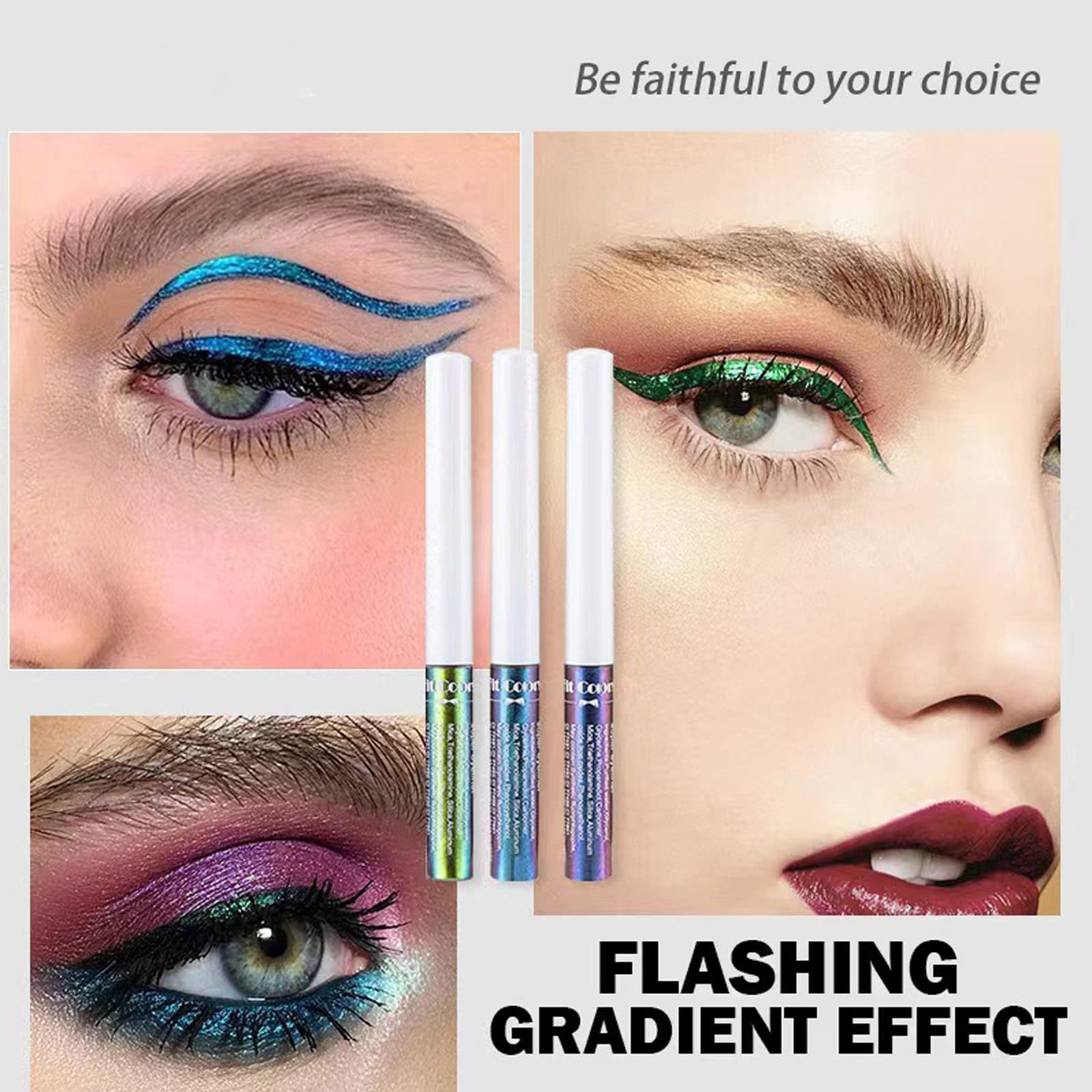 Chameleon Eyeliner Pen 6pcs Multichrome Set, Glitter Metallic Waterproof liquid Eyeliner, Intense Color Blue Purple Shifting Colorful Multi-Reflective Eyeliner, Smudge-proof, Ultra-Fine Tip