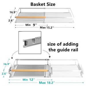 MIYUPTC Expandable Pull Out Drawer Cabinet Organizers, Slide Out Pantry Shelves Wire Pull Out Storage Shelf Drawer Basket for Kitchen Base Cabinet Organization, Chrome, 12''-18.2''W x 16.9''D