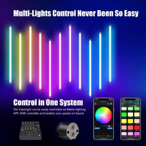 Mettlelite TLX4 RGB Tube Light LED Full Color Video Light with APP DMX Control 4 ft 2800K-8000K CRI96 TLCI97 360° RGB CCT HSI Mode 10 Customizable Light Effects Built in Rechargeable Battery