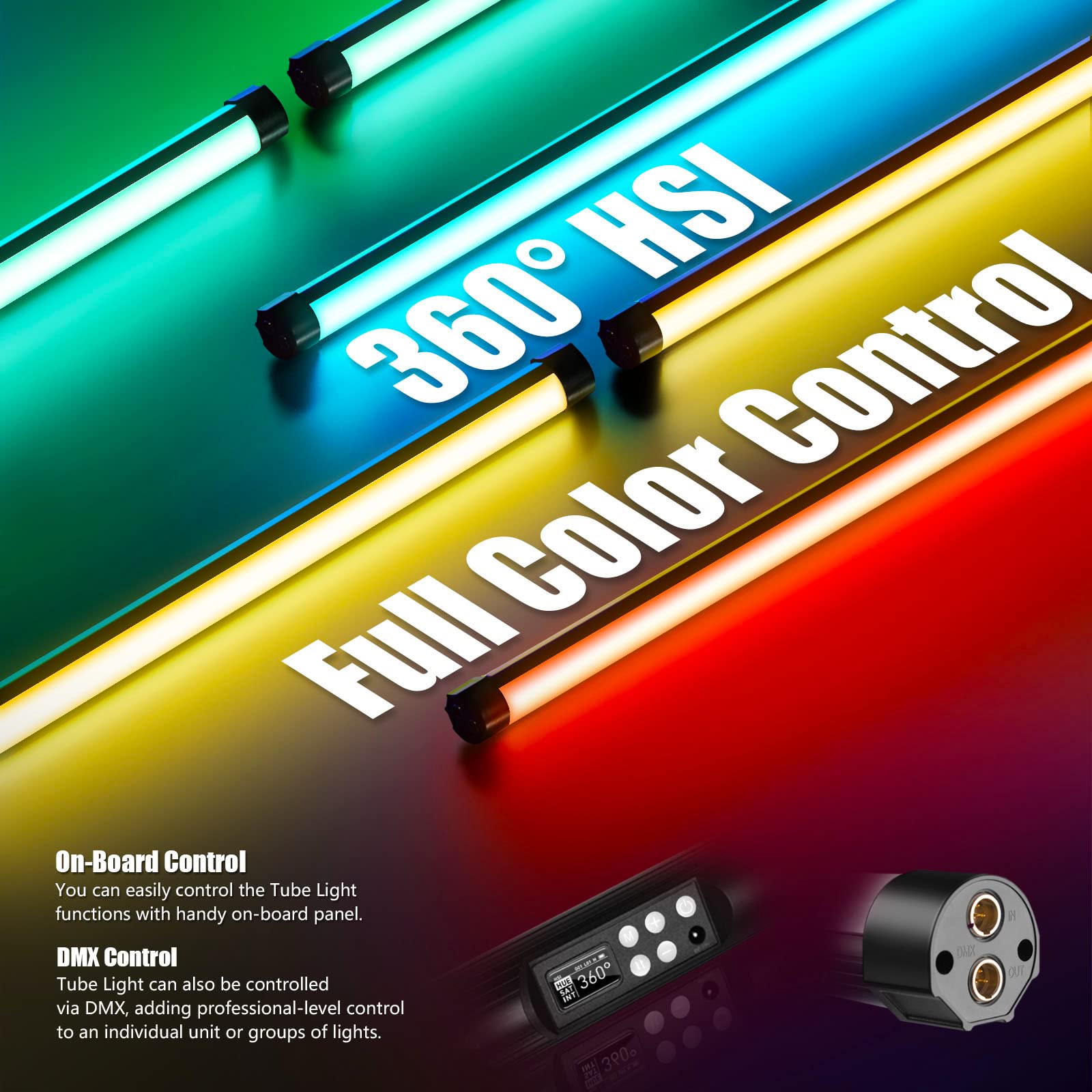 Mettlelite TLX4 RGB Tube Light LED Full Color Video Light with APP DMX Control 4 ft 2800K-8000K CRI96 TLCI97 360° RGB CCT HSI Mode 10 Customizable Light Effects Built in Rechargeable Battery