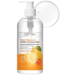 ugarden power vitamin c micellar cleansing water, ph5.5 rinse-free perfect facial makeup remover, hydrates & brighten skin, dermatology tested for sensitive skin, 16.9 fl.oz.